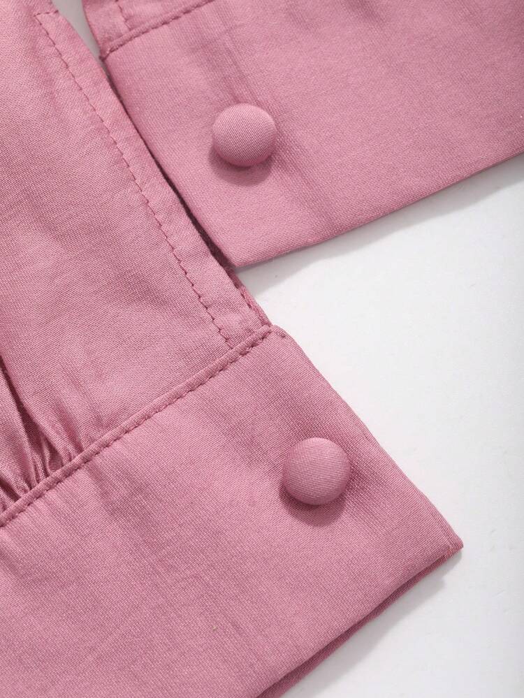 Solid Color Loose Long Sleeve Shirt With Ruffle Trim For Women