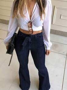 Jeans mit elastischem Bund und weitem Bein, lässig für Herbst/Winter