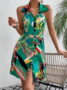 SHEIN VCAY Vestido Camisa De Mujer Con Diseño De Plantas Impresas