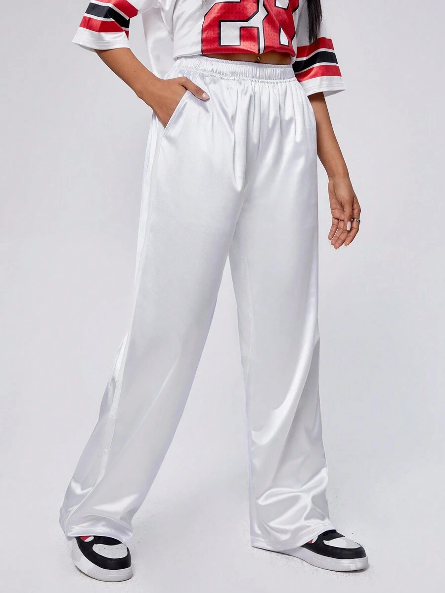 SHEIN Coolane 反光閃亮女士褲子 - 白色 - 查看 1