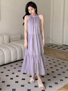 DAZY 女士露背吊带宽松无袖连衣裙度假装束女士邮轮服装 - 紫色 - 查看 3