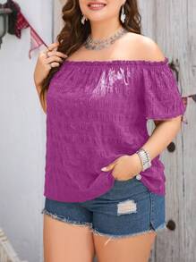 SHEIN Clasi Blusa Con Hombros Descubiertos De Color Liso De Talla Grande - Rojo violeta - Ver 4