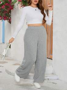 SHEIN EZwear 大尺碼女羅紋褲 - 淺灰色 - 查看 3