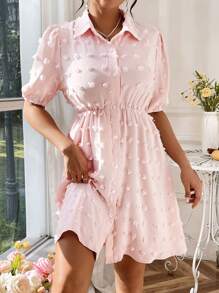 Chiquease Của phụ nữ Ngắn Ống tay áo Váy sơ mi - Màu Hồng baby - Xem 5