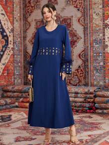 Al Najma Vestido De Manga Larga Detallado Con Tela Suave Y Esponjosa - azul real - Ver 4