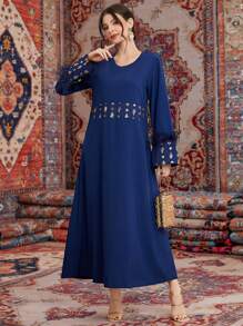 Al Najma Vestido De Manga Larga Detallado Con Tela Suave Y Esponjosa - azul real - Ver 3