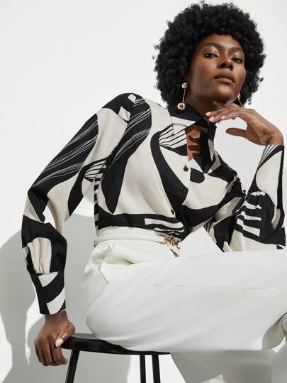 Maija 女裝幾何圖案長袖襯衫