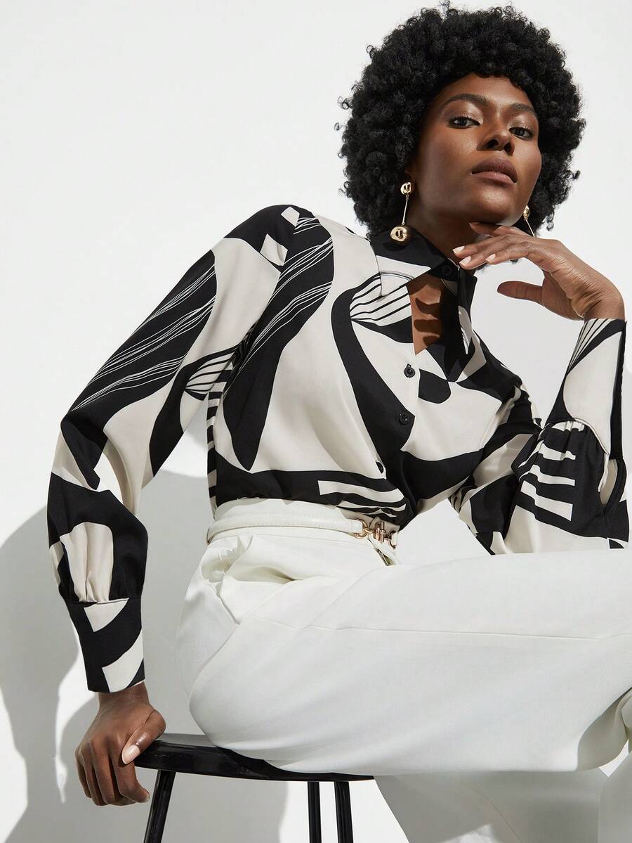 Maija 女裝幾何圖案長袖襯衫