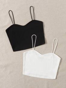 SHEIN EZwear 2 Packs Rib-Knit Cami Top - Black and White - View 3