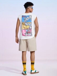 TOM & JERRY X SHEIN Men's Cartoon Letter Print Tank Top - White - View 6