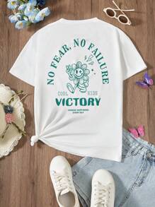 Cô gái Tween Lá thư Và Mặt Trở lại In Áo thun - trắng - Xem 1