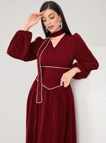 Modelyn Women'S Lantern Sleeve Pearl Beaded Sheath Dress - Red - View 7