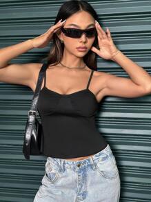 SHEIN Unity 可調式肩帶的背心款坦克上衣 - 黑色 - 查看 5