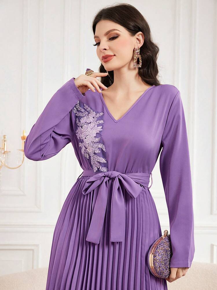 Women'S Beaded Embroidery Pleated Dress Fall Cloth For Women