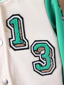 Baby Boys' Bear Decoration Color Block Striped Baseball Jacket - Green - View 4