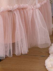Vestido De Manga Abombada Con Corte Medio Y Bordado De Pequeñas Flores Y Malla Para Niñas Adolescentes - Rosa - Ver 6