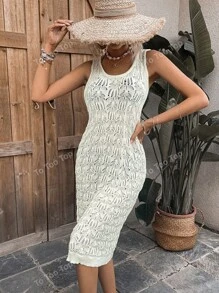 Vestido holgado de punto con diseño calado para cubrir traje de baño, de uso casual para vacaciones