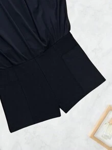 SHEIN Swim Màu thuần Bơi Với Thắt lưng rộng Liên hoan âm nhạc - màu đen - Xem 8