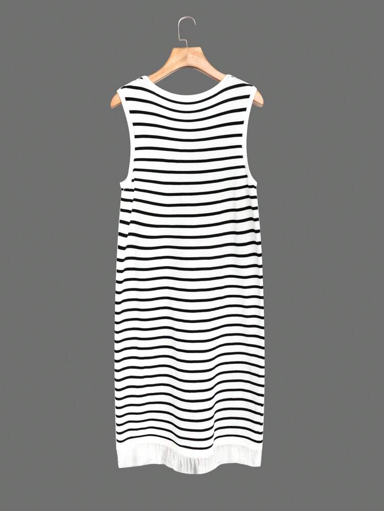 Plus Size Sleeveless Striped Sweater Dress