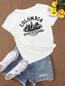 Flirla Plus Size Women'S Slogan Printed Short Sleeve T-Shirt - White - View 5