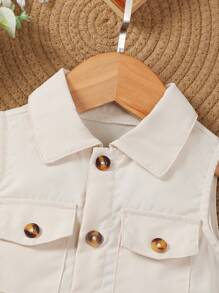 Baby Girl Casual Sleeveless Vest, Simple Design Jacket For Spring - Apricot - View 4