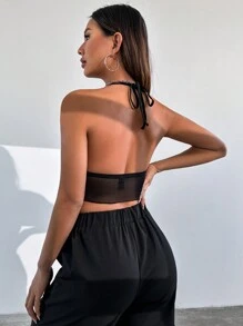 SHEIN Unity 鑽石骷髏紋性感領口上衣 - 黑色 - 查看 2