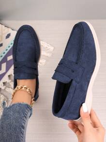 2025 Autumn Women Slip On Solid Loafer Flats, Fashionable Faux Suede Flats For Summer