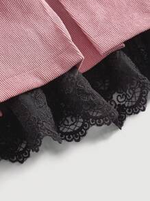 SHEIN MOD Women's Contrast Color Lace Splicing Pleated Skirt - Pink - View 3