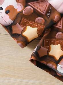 SHEIN Trẻ Cô gái Phim hoạt hình dễ thương Sóc In Áo thun Và Bộ quần short - màu nâu - Xem 8