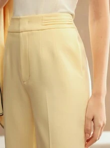 MOTF PREMIUM 編織高腰女士百褶西裝褲 - 黃色 - 查看 3