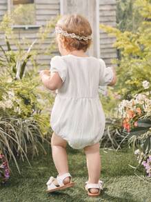 Infant Girls' Short Sleeve Bodysuit With Embroidery And Ruffle Trim Detail