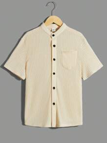 SHEIN 2pcs/Set Tween Boy's Casual Solid Stand Collar Short Sleeve Shirt - Multicolor - View 4