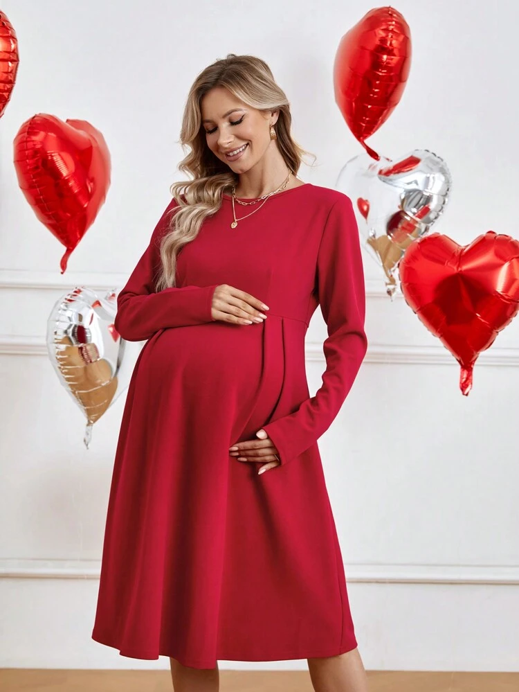 Maternity Waist Cinching Long Sleeve Dress