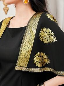 Al Najma Gold Foil Printed Dress - Black - View 4