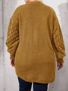 SHEIN Cottnline Plus Size Women's Drop Shoulder Long Sleeve Cardigan Sweater - Yellow - View 2