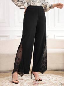 Modelyn Pantalones Anchos Casuales De Color Sólido Con Encaje