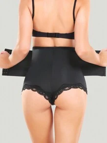Quý cô Ren Vá lại Áo Shapewear Với móc Khép kín Và Kiểm soát bụng - màu đen - Xem 1