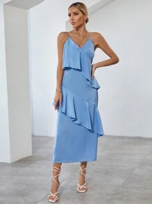 GENKIRA Women's Splice Ruffle Cami Dress - Blue - View 3