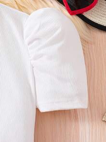 2pcs/Set Tween Girls' Heart Applique T-Shirt With Bow Decorated Skirt - Red - View 4