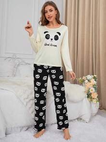 Women's Panda Pattern Pajama Set - Multicolor - View 5