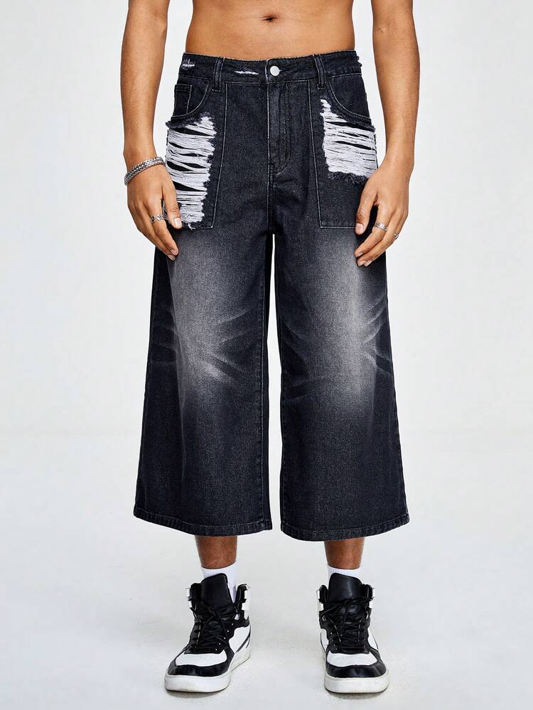 Men'S Distressed Loose Fit Capri Jeans