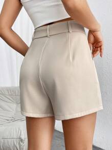 SHEIN Privé Xếp nếp Thắt lưng Quần short chân rộng - trắng - Xem 3