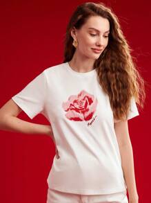 MOTF PREMIUM WOMEN'S FLORAL PRINT SHORT SLEEVE T-SHIRT,VALENTINE'S DAY,GRAPHIC TEE