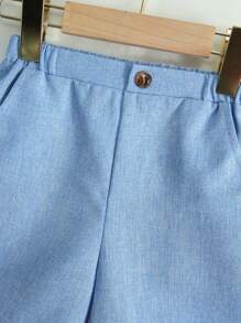 Toddler Boys' 2pcs/set Casual Comfortable Button Decorated Woven Shorts - Multicolor - View 4