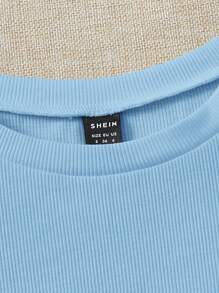 Soleia Ladies' Round Neck Knitted T-Shirt With Ruffle Sleeves - Baby Blue - View 6