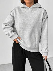 SHEIN Unity Của phụ nữ Đường may tương phản Thả vai Tay áo Hoodie - Màu Xám nhạt - Xem 4