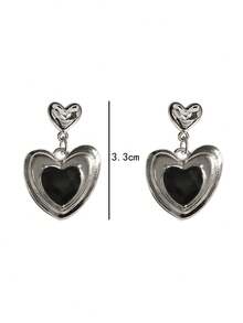 ROMWE Kawaii 1對甜蜜時尚風格黑色心形吊墜耳環 - 彩色 - 查看 3