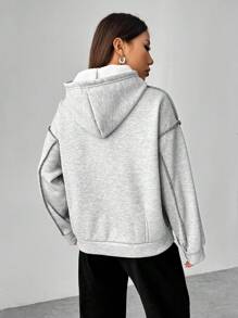 SHEIN Unity Của phụ nữ Đường may tương phản Thả vai Tay áo Hoodie - Màu Xám nhạt - Xem 2