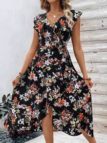 SHEIN Frenchy 女式时尚迷你盖袖荷叶边下摆连衣裙 - 黑色 - 查看 2