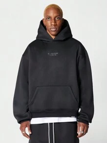 SUMWON Regular Fit Overhead Hoodie With Embossed Back Graphic Print - Black - View 2